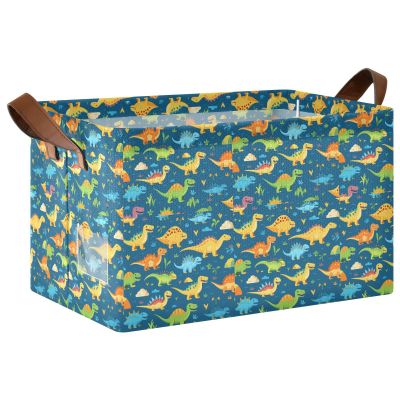 ALAZA Cartoon Dinosaur Heart Love Rectangular Closet Storage Box Storage Bin Basket Storage Cube with Leather Handles Nursery Storage Laundry Hamper 2 Piece