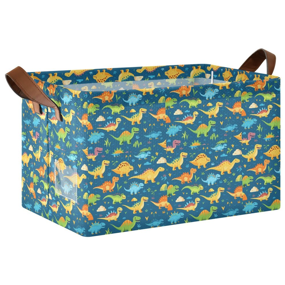 ALAZA Cartoon Dinosaur Heart Love Rectangular Closet Storage Box Storage Bin Basket Storage Cube with Leather Handles Nursery Storage Laundry Hamper 2 Piece