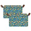 ALAZA Cartoon Dinosaur Heart Love Rectangular Closet Storage Box Storage Bin Basket Storage Cube with Leather Handles Nursery Storage Laundry Hamper 2 Piece view 2