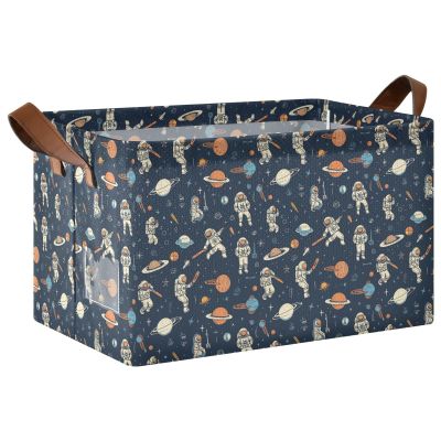 ALAZA Astronaut Space Galaxy Nebula Rectangular Closet Storage Box Storage Bin Basket Storage Cube with Leather Handles Nursery Storage Laundry Hamper 2 Piece