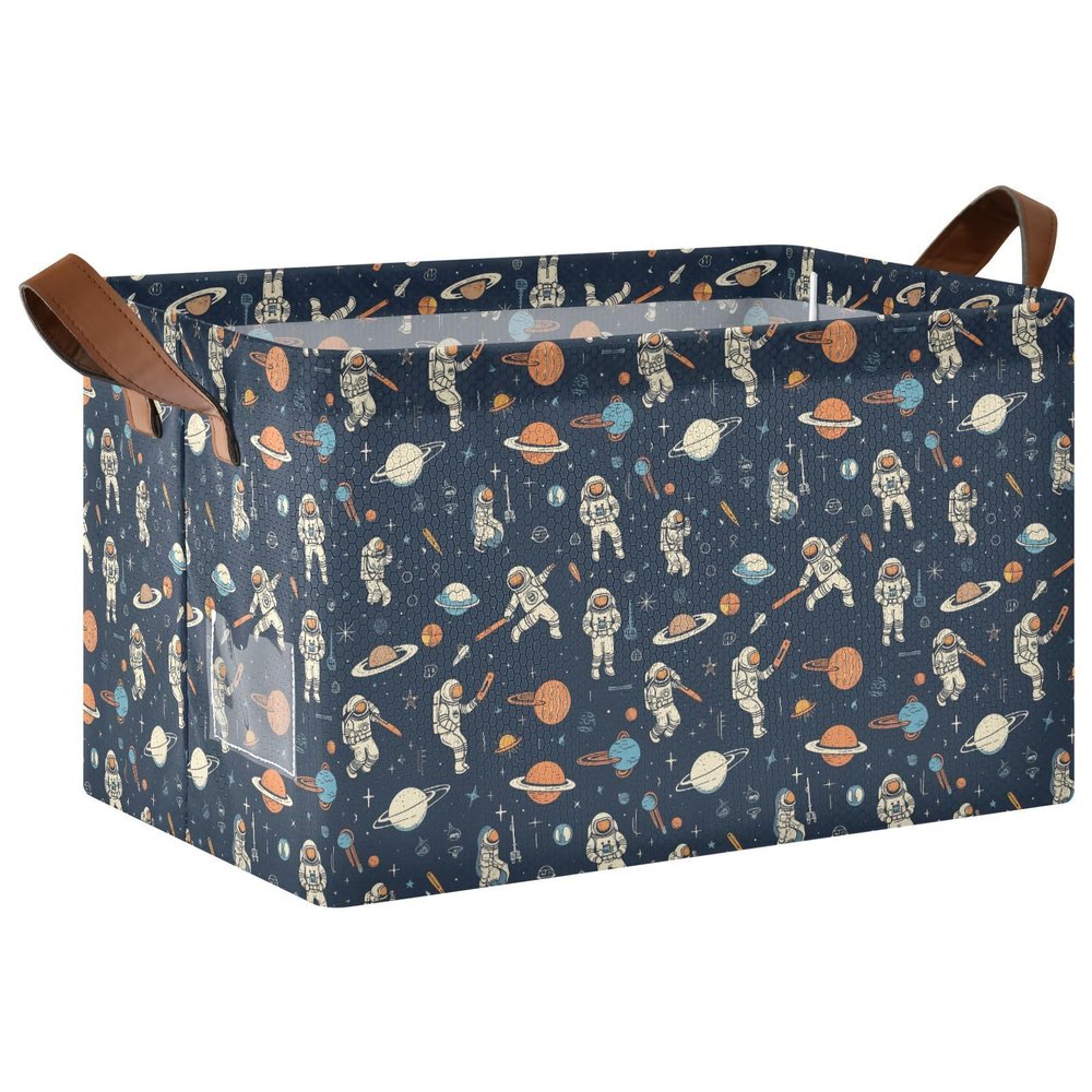 ALAZA Astronaut Space Galaxy Nebula Rectangular Closet Storage Box Storage Bin Basket Storage Cube with Leather Handles Nursery Storage Laundry Hamper 2 Piece