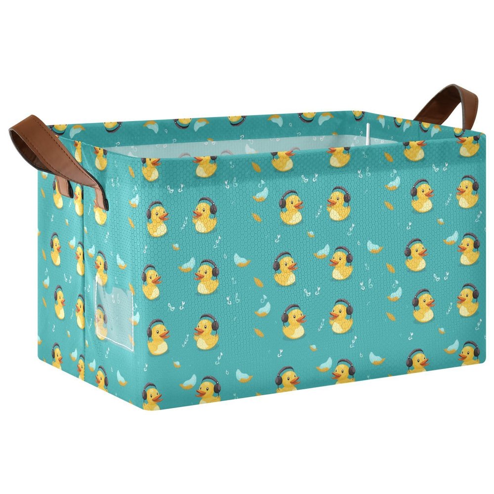 ALAZA Duck Music Note Rectangular Closet Storage Box Storage Bin Basket Storage Cube with Leather Handles Nursery Storage Laundry Hamper 2 Piece