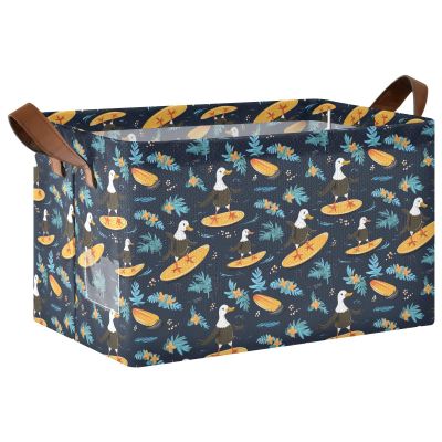 ALAZA Duck Surfboard Rectangular Closet Storage Box Storage Bin Basket Storage Cube with Leather Handles Nursery Storage Laundry Hamper 2 Piece