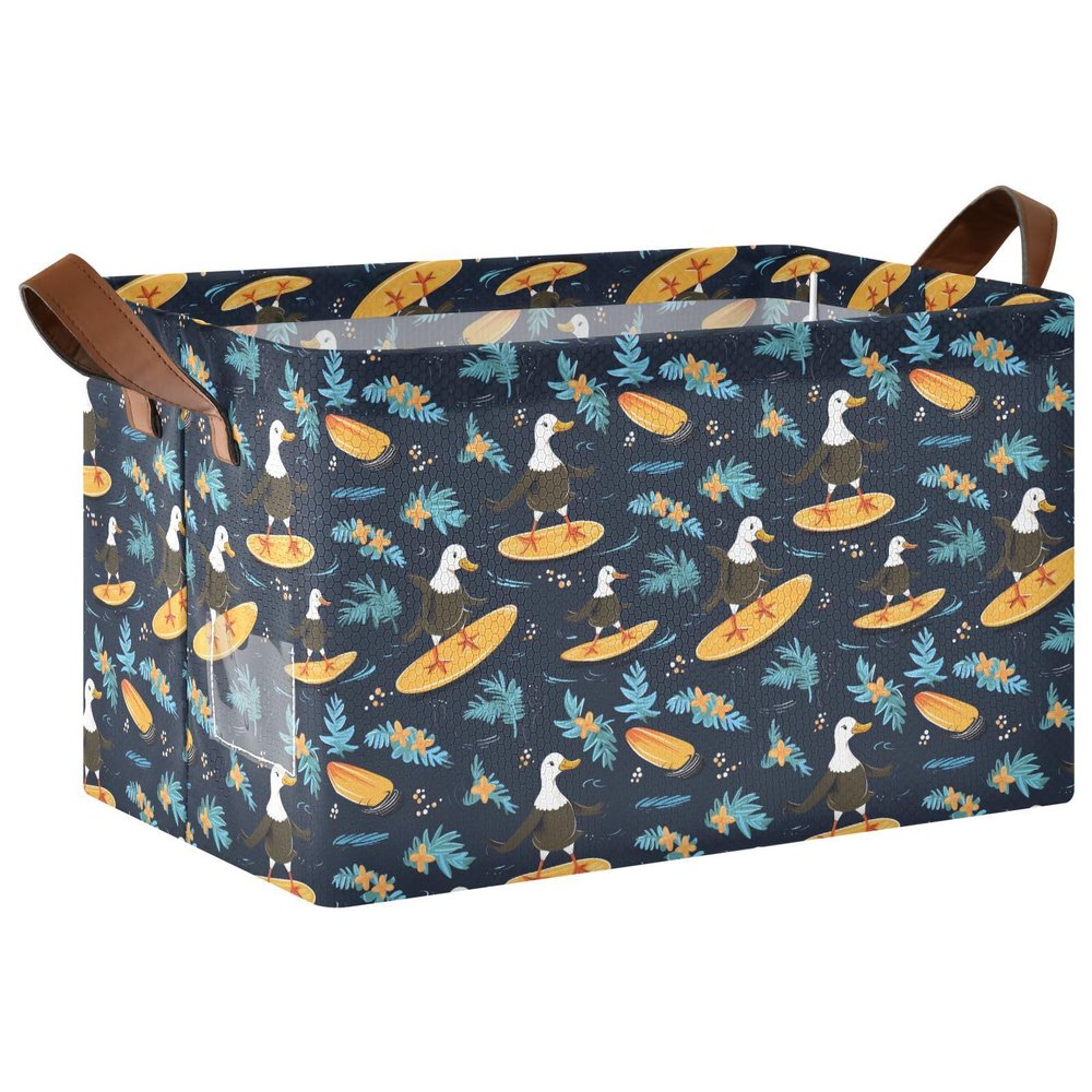 ALAZA Duck Surfboard Rectangular Closet Storage Box Storage Bin Basket Storage Cube with Leather Handles Nursery Storage Laundry Hamper 2 Piece