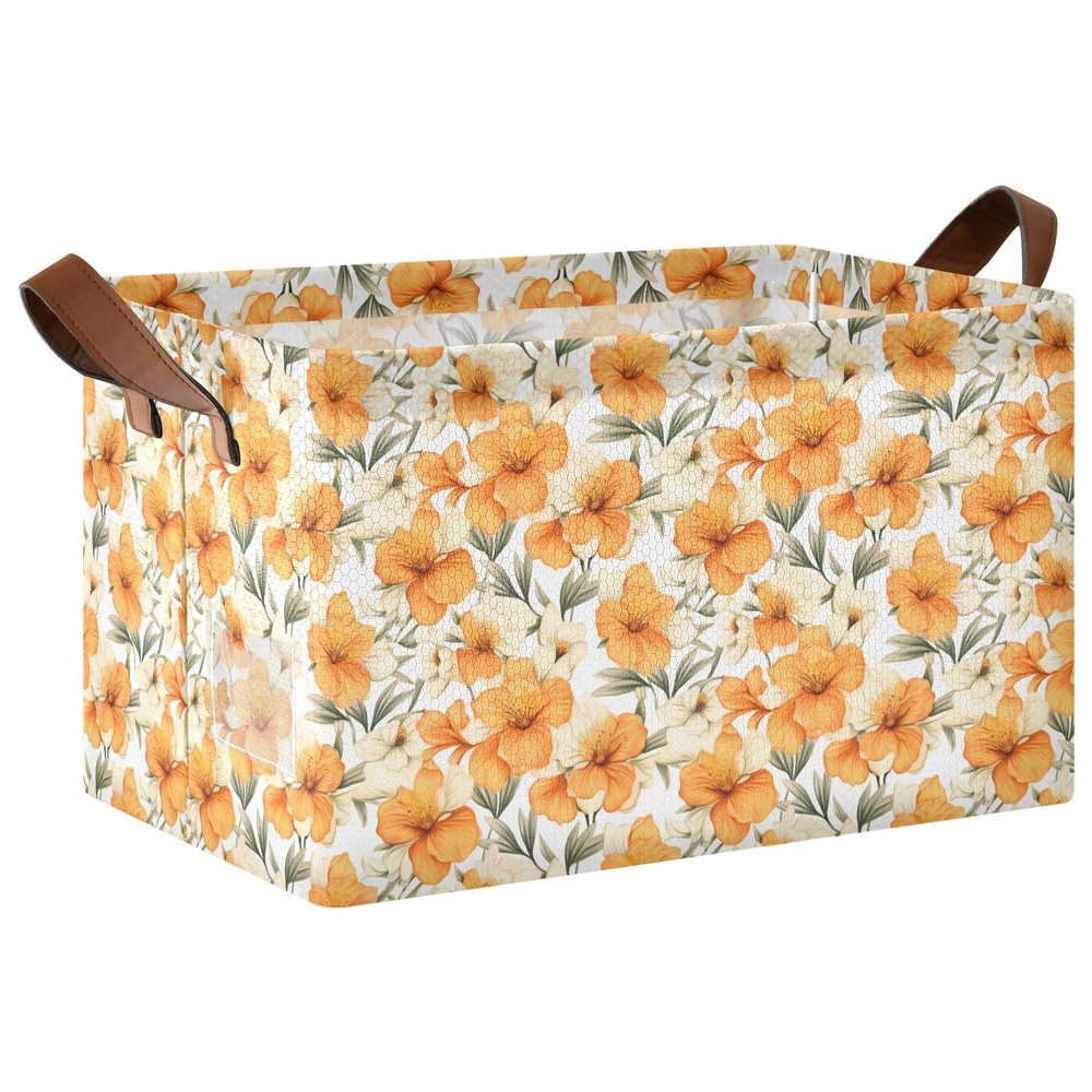 ALAZA Oil Painting Yellow Flower Rectangular Closet Storage Box Storage Bin Basket Storage Cube with Leather Handles Nursery Storage Laundry Hamper 2 Piece