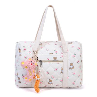 AIZHIYI Floral Bear Diaper Tote, Multifunction Maternity Bag, Quilted Cotton Cute Diaper Bag