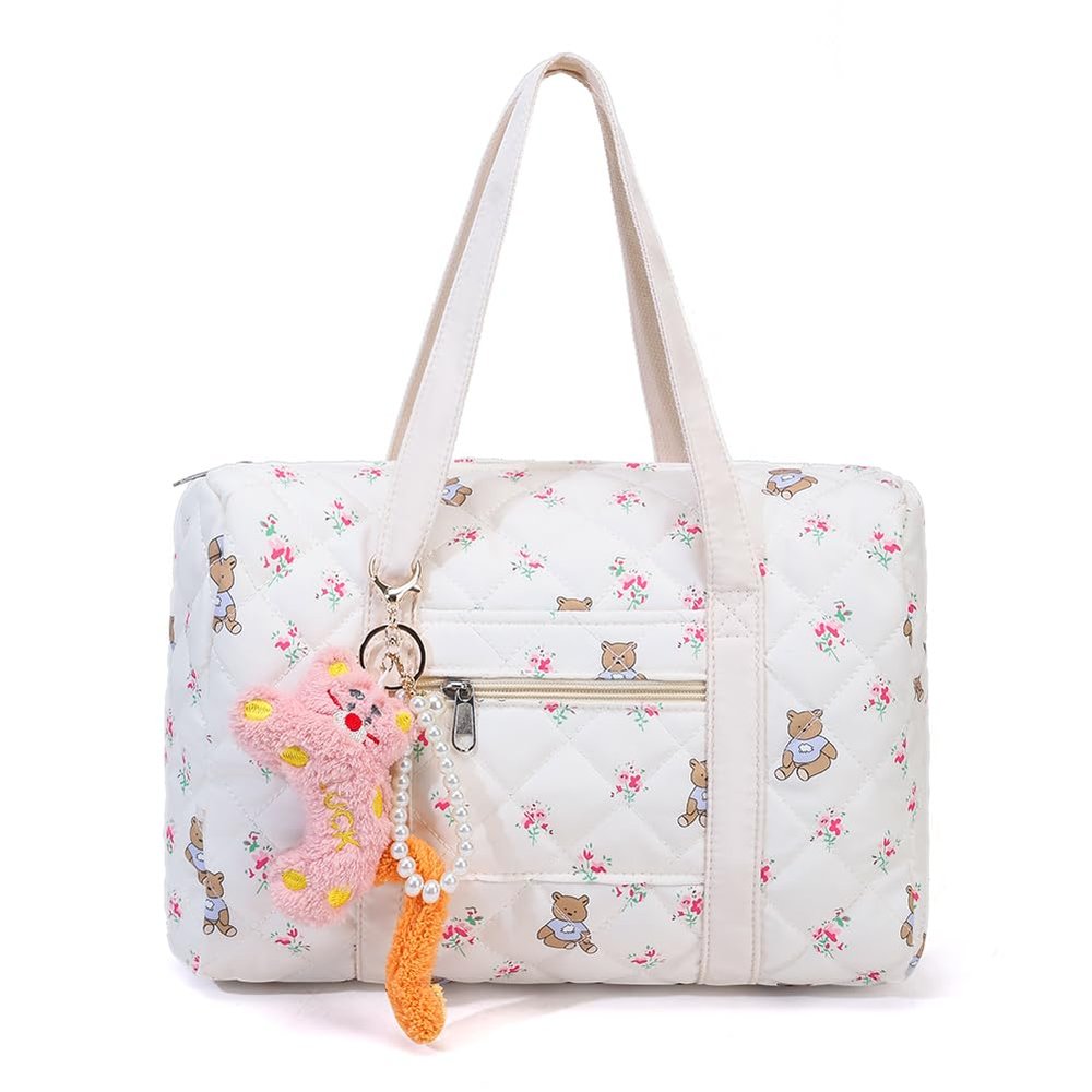 AIZHIYI Floral Bear Diaper Tote, Multifunction Maternity Bag, Quilted Cotton Cute Diaper Bag