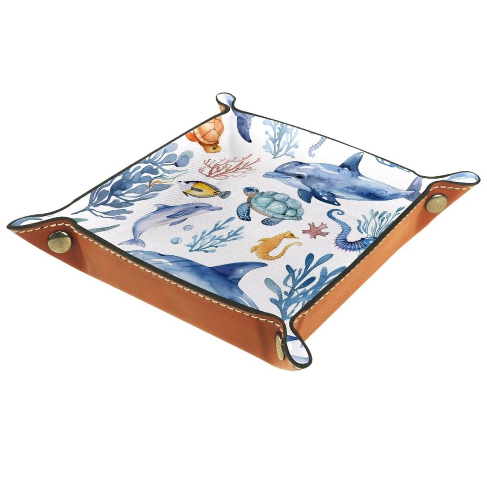 Dolphins Seahorse Turtle Dice Tray Dice Rolling Tray Folding Dice Holder for Dice Games, Like RPG, DND and Other Table Games