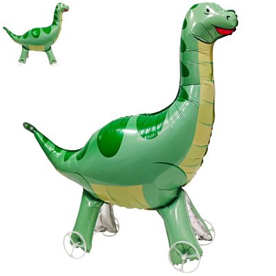Self Standing Large Green Dinosaur Animal Balloon - Walking With Wheels, Foil Fun Pet for Kids - Jungle Theme Party Supplies Decor