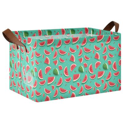 ALAZA Red Watermelon Blue Rectangular Closet Storage Box Storage Bin Basket Storage Cube with Leather Handles Nursery Storage Laundry Hamper 2 Piece