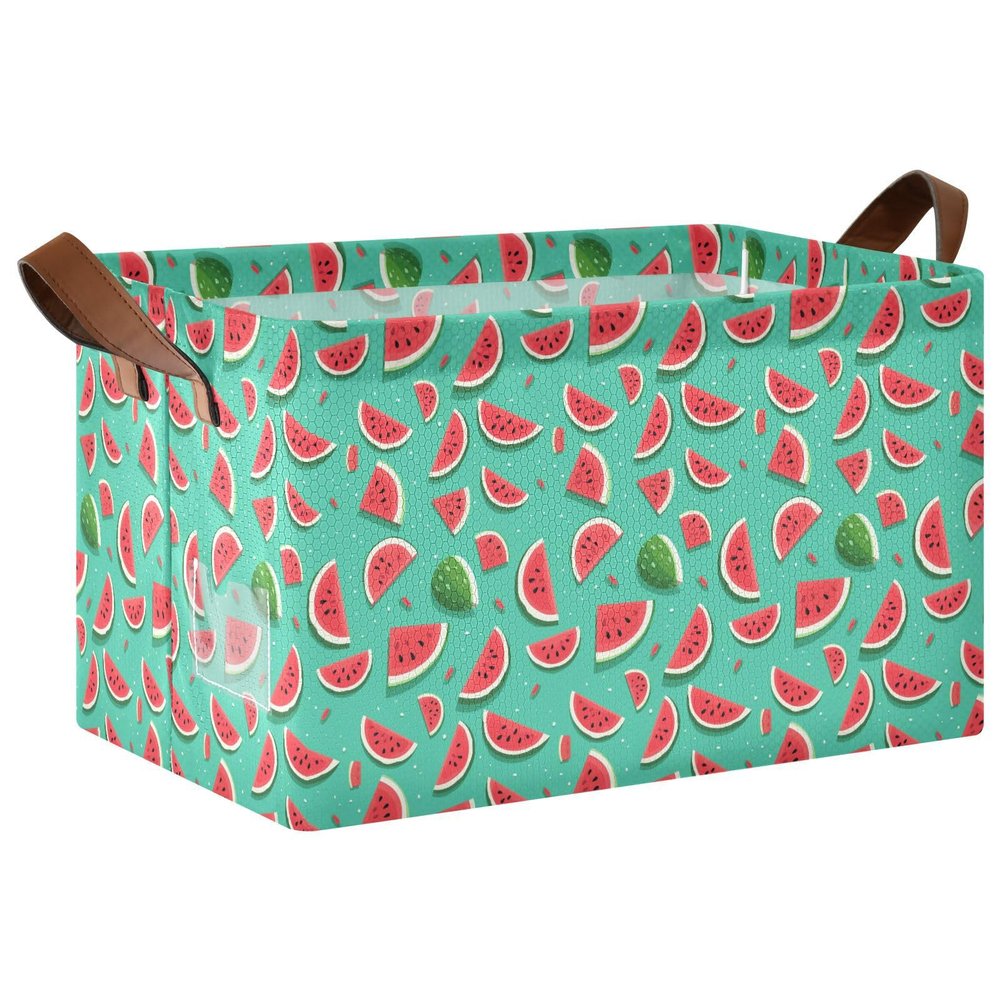 ALAZA Red Watermelon Blue Rectangular Closet Storage Box Storage Bin Basket Storage Cube with Leather Handles Nursery Storage Laundry Hamper 2 Piece