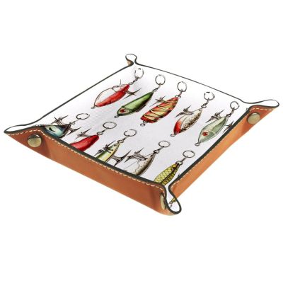 Hand Drawn Fishing Baits Dice Tray Dice Rolling Tray Folding Dice Holder for Dice Games, Like RPG, DND and Other Table Games