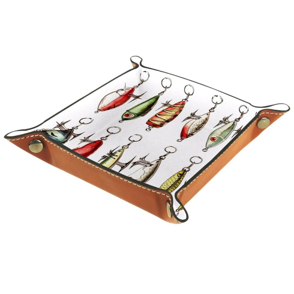 Hand Drawn Fishing Baits Dice Tray Dice Rolling Tray Folding Dice Holder for Dice Games, Like RPG, DND and Other Table Games