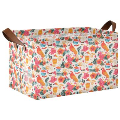 ALAZA Bird Parrot Palm Leaves Flower Rectangular Closet Storage Box Storage Bin Basket Storage Cube with Leather Handles Nursery Storage Laundry Hamper 2 Piece