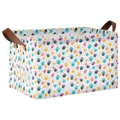 ALAZA Colorful Hand Paw Print Rectangular Closet Storage Box Storage Bin Basket Storage Cube with Leather Handles Nursery Storage Laundry Hamper 2 Piece