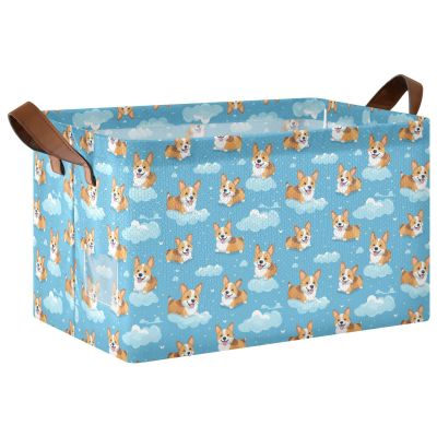 ALAZA Funny Dog Cloud Blue Rectangular Closet Storage Box Storage Bin Basket Storage Cube with Leather Handles Nursery Storage Laundry Hamper 2 Piece