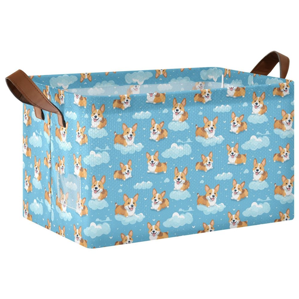 ALAZA Funny Dog Cloud Blue Rectangular Closet Storage Box Storage Bin Basket Storage Cube with Leather Handles Nursery Storage Laundry Hamper 2 Piece