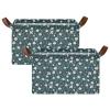 ALAZA White Flower Leaves Blue Rectangular Closet Storage Box Storage Bin Basket Storage Cube with Leather Handles Nursery Storage Laundry Hamper 2 Piece view 2