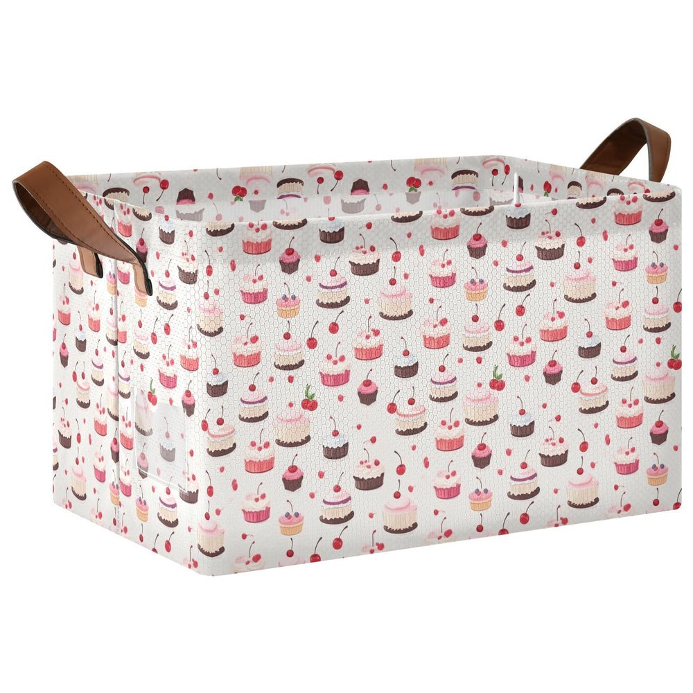 ALAZA Beautiful Cherry Cake Rectangular Closet Storage Box Storage Bin Basket Storage Cube with Leather Handles Nursery Storage Laundry Hamper 2 Piece