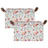ALAZA Floral Flower Blossom White Rectangular Closet Storage Box Storage Bin Basket Storage Cube with Leather Handles Nursery Storage Laundry Hamper 2 Piece view 2