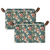 ALAZA Cute Flower Floral Pineapple Palm Leaves Rectangular Closet Storage Box Storage Bin Basket Storage Cube with Leather Handles Nursery Storage Laundry Hamper 2 Piece view 2