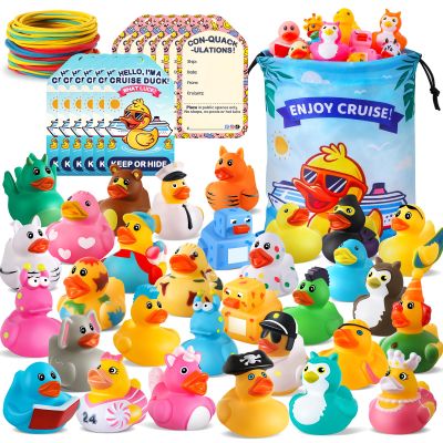 100 Pcs Cruise Rubber Ducks Kits Include 30 Cruise Ducks with 30 Cruising Duck Tags 40 Rubber Bands and 1 Ducks Bag, Bulk Ducks for Cruise Ships Hiding Carnival Ducking Classroom Valentines Day Gifts
