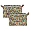 ALAZA Cactus Blossom Floral Rectangular Closet Storage Box Storage Bin Basket Storage Cube with Leather Handles Nursery Storage Laundry Hamper 2 Piece view 2