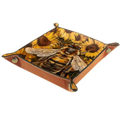 Bee Sunflowers Dice Tray Dice Rolling Tray Folding Dice Holder for Dice Games, Like RPG, DND and Other Table Games