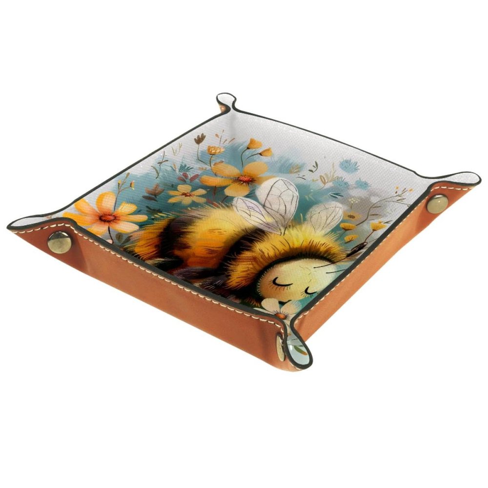Bee Floral Dice Tray Dice Rolling Tray Folding Dice Holder for Dice Games, Like RPG, DND and Other Table Games