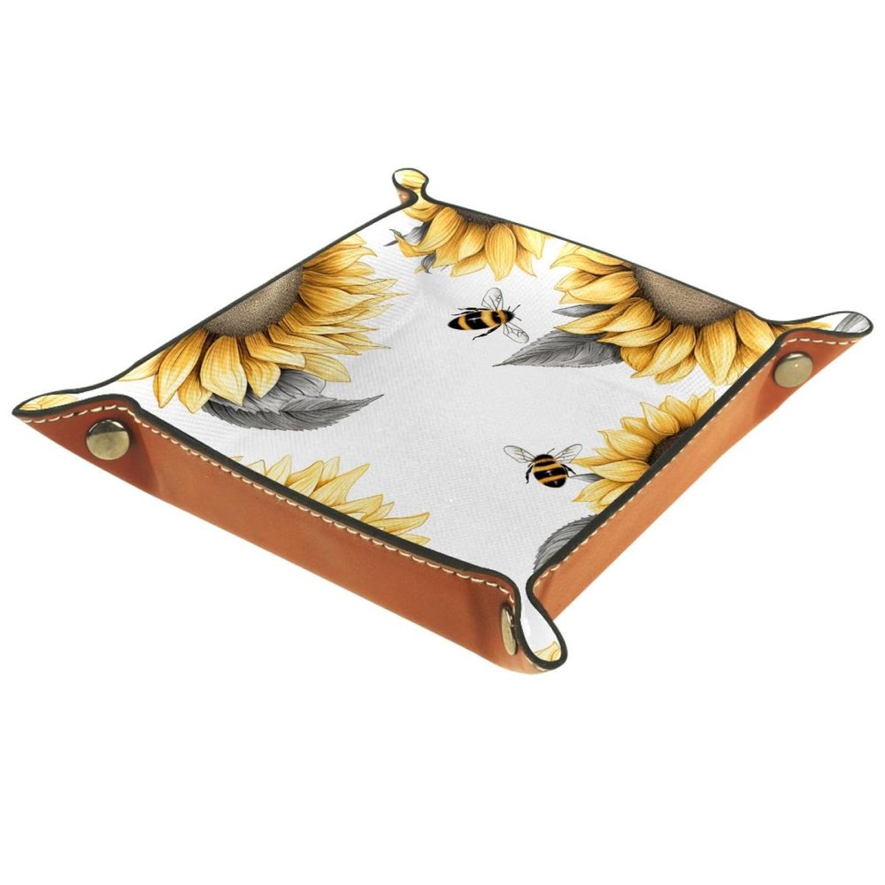 Bees and Sunflowers Dice Tray Dice Rolling Tray Folding Dice Holder for Dice Games, Like RPG, DND and Other Table Games