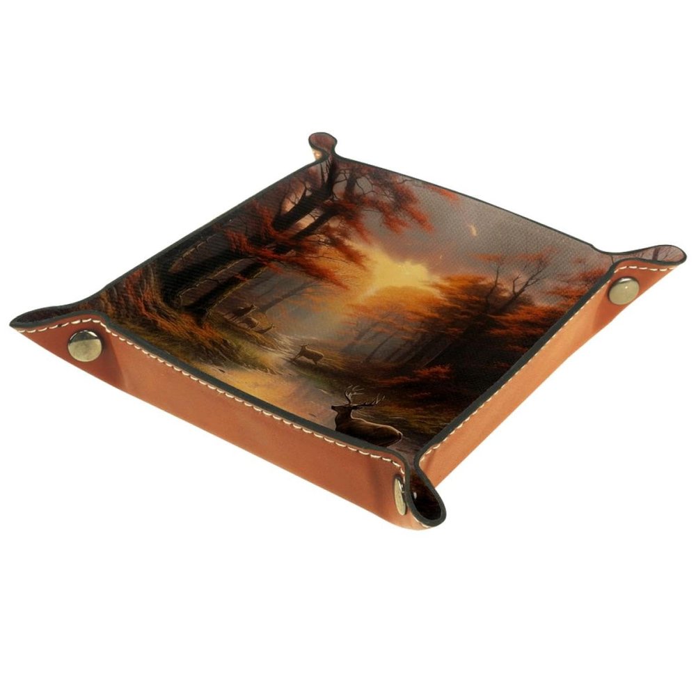 Autumn Forest Deers Dice Tray Dice Rolling Tray Folding Dice Holder for Dice Games, Like RPG, DND and Other Table Games