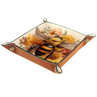 Bee Flowers Dice Tray Dice Rolling Tray Folding Dice Holder for Dice Games, Like RPG, DND and Other Table Games