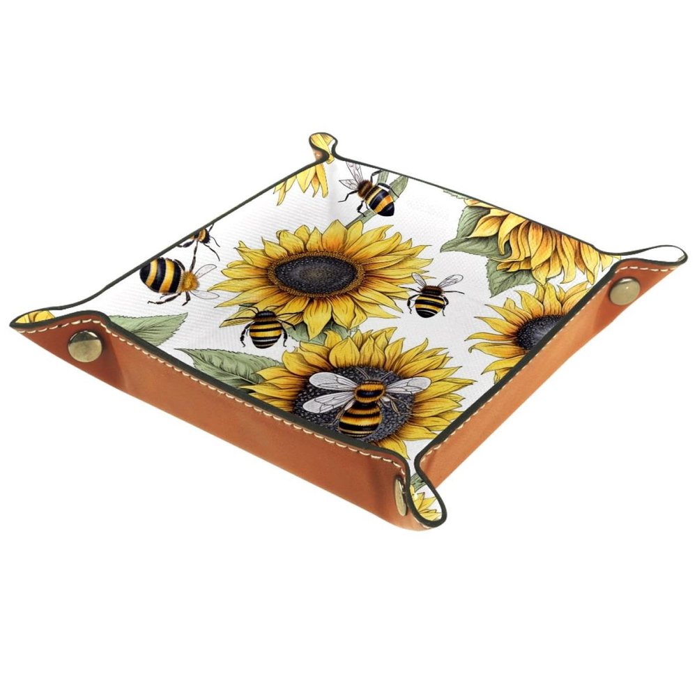 Bees Sunflowers Dice Tray Dice Rolling Tray Folding Dice Holder for Dice Games, Like RPG, DND and Other Table Games
