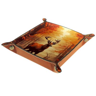 Autumn Forest Deer Dice Tray Dice Rolling Tray Folding Dice Holder for Dice Games, Like RPG, DND and Other Table Games