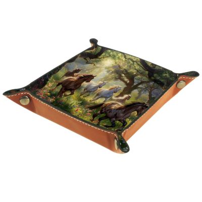 Horses Forest Flowers Dice Tray Dice Rolling Tray Folding Dice Holder for Dice Games, Like RPG, DND and Other Table Games