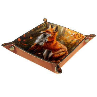Autumn Tree Fox Dice Tray Dice Rolling Tray Folding Dice Holder for Dice Games, Like RPG, DND and Other Table Games