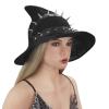 Womens Halloween Black Witch Hat with Punk Rivets Headwear Ladies Wool Knitted Cap Gothic Wicked Wizard Hat for Halloween Party Masquerade Cosplay Costume Accessories Decor view 3