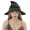 Womens Halloween Black Witch Hat with Punk Rivets Headwear Ladies Wool Knitted Cap Gothic Wicked Wizard Hat for Halloween Party Masquerade Cosplay Costume Accessories Decor view 4