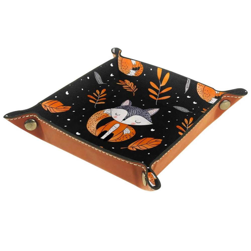Autumn Fox Leaves Dice Tray Dice Rolling Tray Folding Dice Holder for Dice Games, Like RPG, DND and Other Table Games