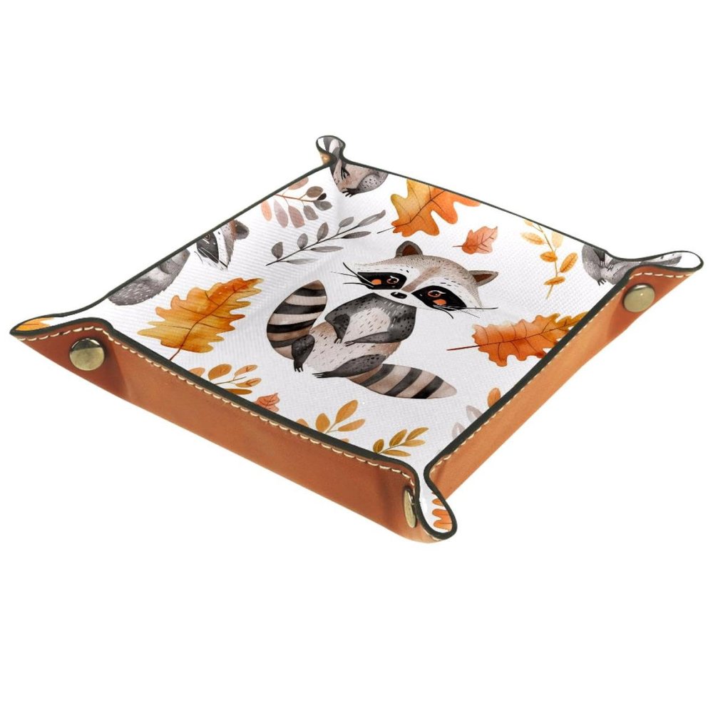 Autumn Raccoon Leaves Dice Tray Dice Rolling Tray Folding Dice Holder for Dice Games, Like RPG, DND and Other Table Games