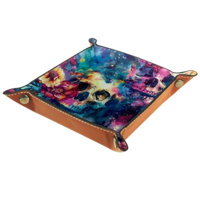 Galaxy Skull Florals Dice Tray Dice Rolling Tray Folding Dice Holder for Dice Games, Like RPG, DND and Other Table Games