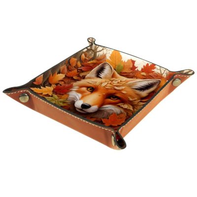 Autumn Fox Head Dice Tray Dice Rolling Tray Folding Dice Holder for Dice Games, Like RPG, DND and Other Table Games