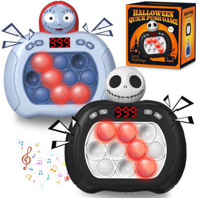 2pcs Christmas Pop Push Game Light Up Fidget Toy,Halloween Toys for Boys Grils Teens Age 3-12,Pop Bubble Sensory Toys,Halloween Party Favors Halloween Trick or Treat Gifts (Black-Blue)