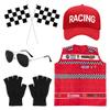 5Pcs Race Car Driver Costume Accessories Set, Car Cap Sunglasses Mini Black White Flag, Dress Up Cosplay for Halloween view 1