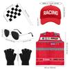 5Pcs Race Car Driver Costume Accessories Set, Car Cap Sunglasses Mini Black White Flag, Dress Up Cosplay for Halloween view 2