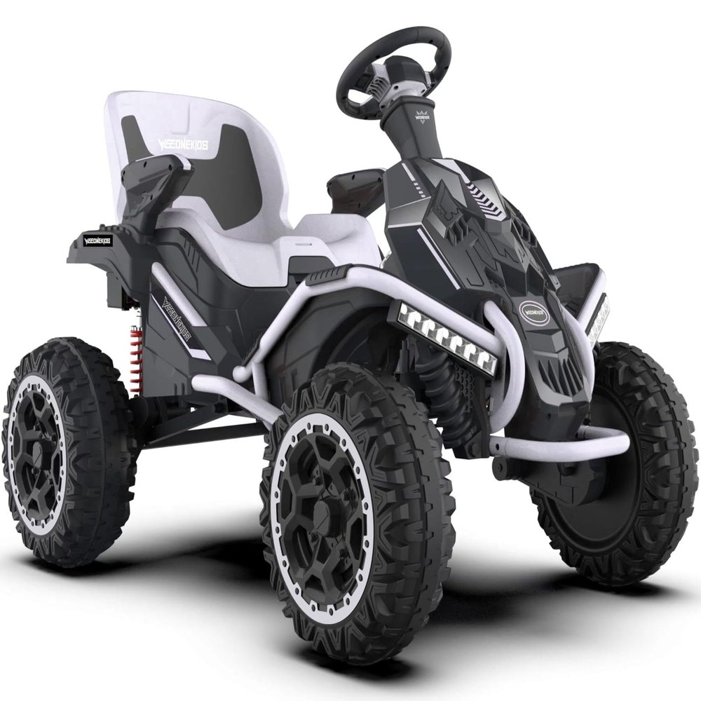 24V Ride on Toy for Big Children, Kids' Electric Vehicles Outdoor Race Toy with 4 Strong Motors Total 300W Bluetooth Speaker and 24V 7AH Big Battery, Adjustable Seat, Electric Cars (White)