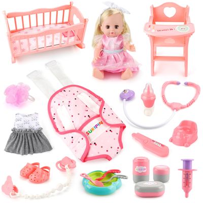 SUKIPIN Valentines Day Gifts for Kids, Baby Doll Playsets, Baby Doll with Accessories Set for Girls 3-5, Baby Doll Set for 3 4 5 Year Old Girl (Doll Playset)