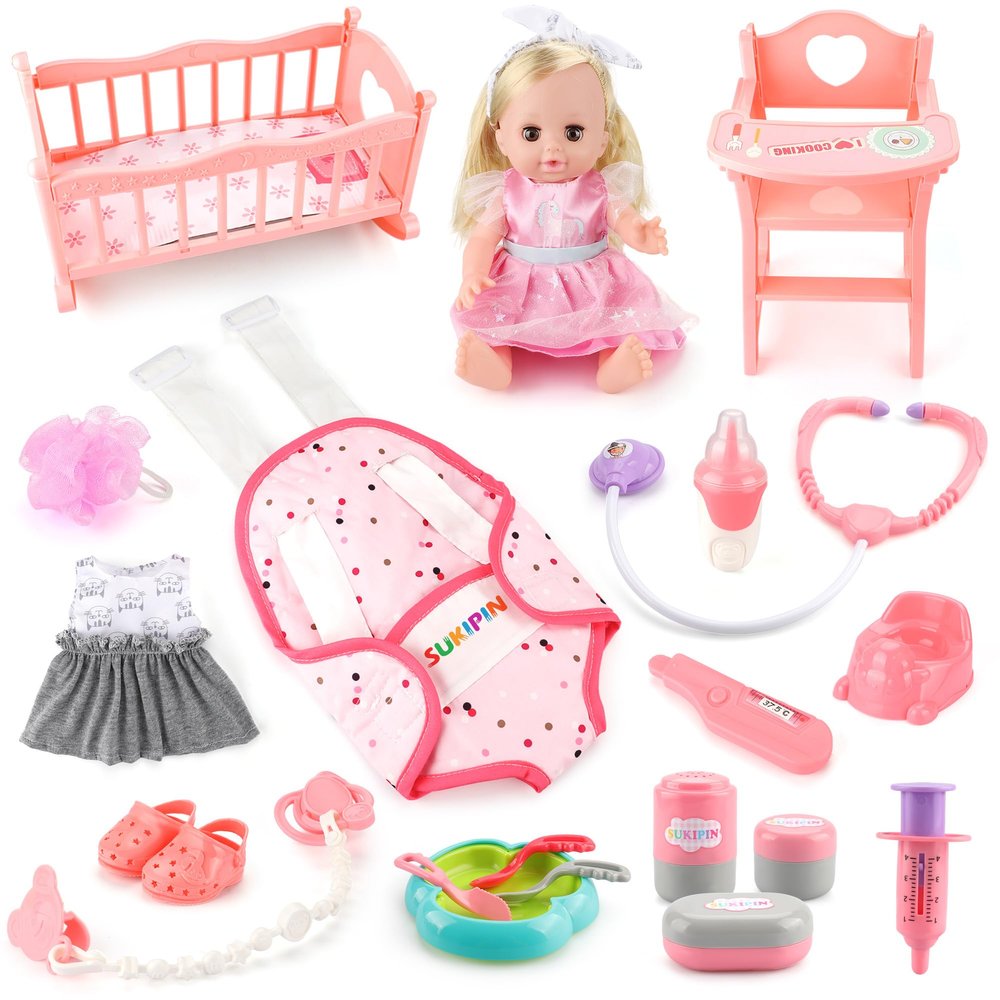 SUKIPIN Valentines Day Gifts for Kids, Baby Doll Playsets, Baby Doll with Accessories Set for Girls 3-5, Baby Doll Set for 3 4 5 Year Old Girl (Doll Playset)