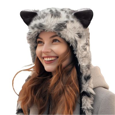 PowerKing Plush Novelty Animal Hat, 3-in-1 Faux Fur Hood Winter Warmer Cap and Stylish Full Animal Hat (Grey Husky)