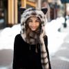 PowerKing Plush Novelty Animal Hat, 3-in-1 Faux Fur Hood Winter Warmer Cap and Stylish Full Animal Hat (Grey Husky) view 4
